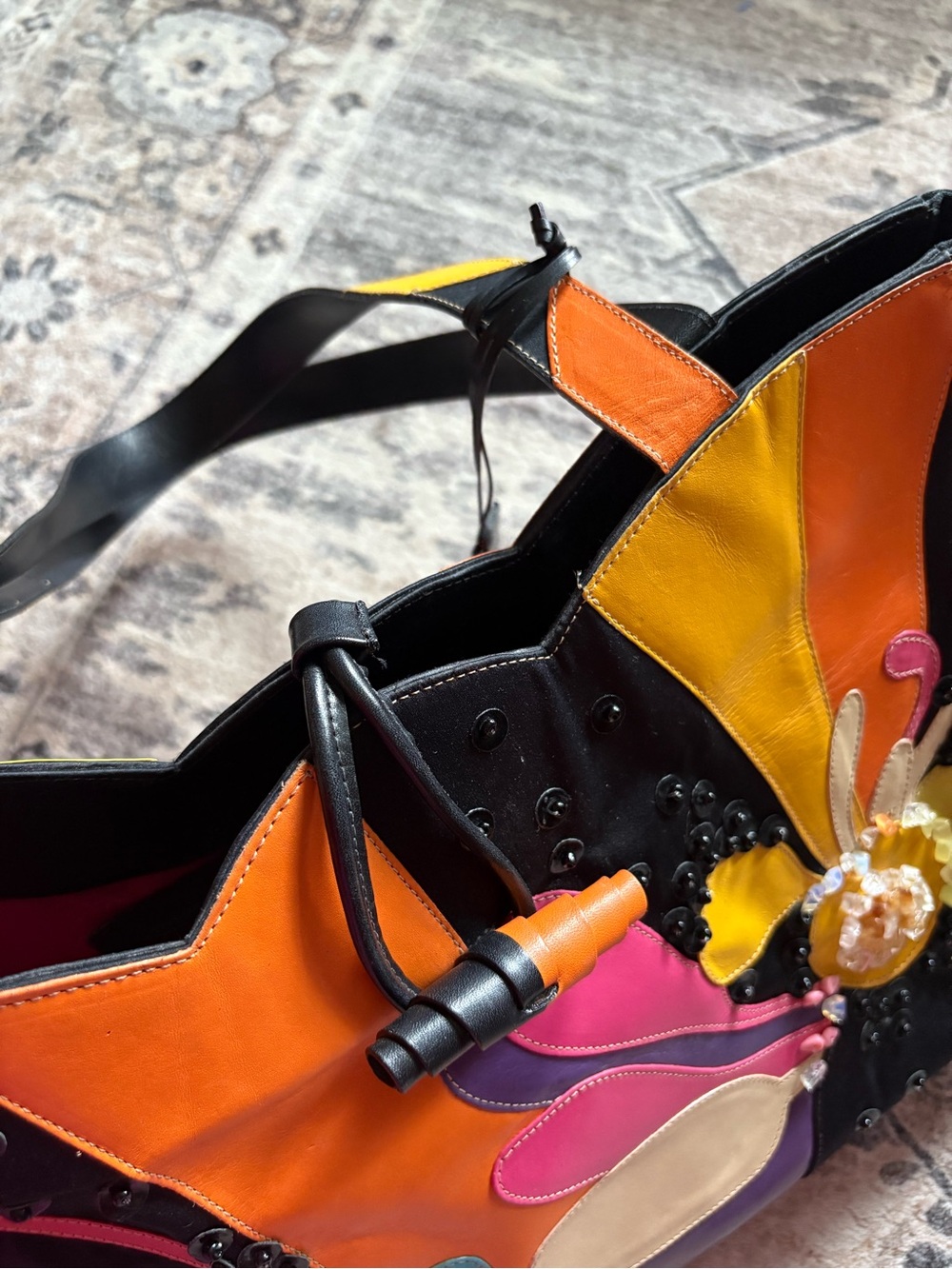 Vintage sharif studio leather colorful floral shoulder bag purse - Picture 10 of 16